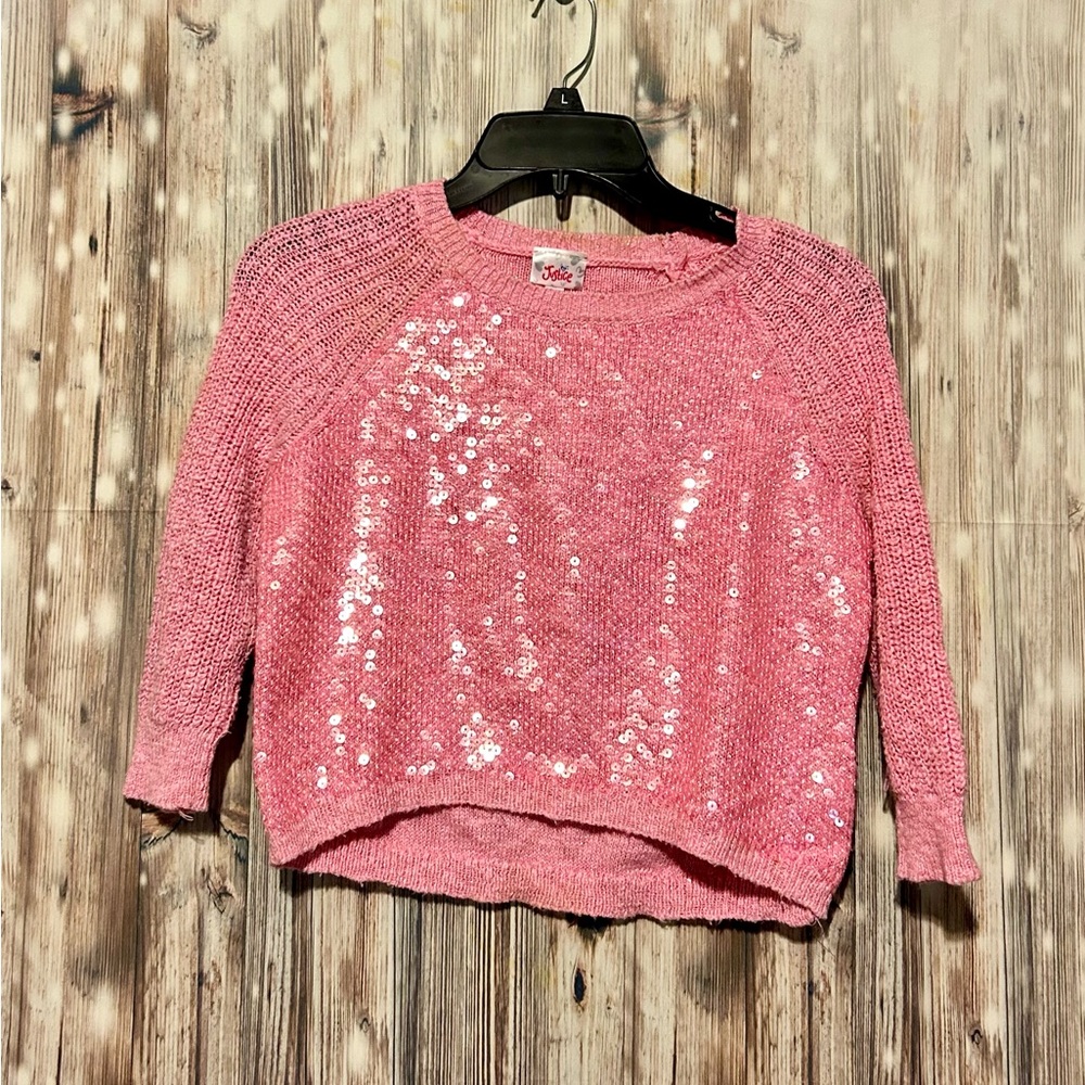 Justice Girls Pink Sequin Sweater Top Size 12